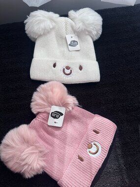 BJB Kids Bear Face Knit Hat Pair - New with Tags